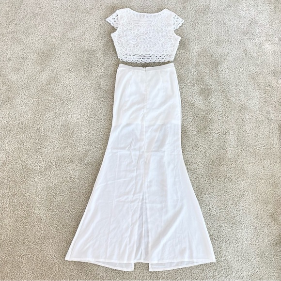 NWT Dress Me Zara White Lace Crop Top & Split Hem Maxi Skirt Two Piece Set Small - Picture 4 of 15